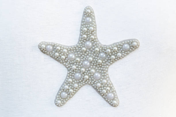 istock Five pointed star made of white pearls, isolated on white background 1522182791