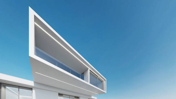 istock 3d rendering of white modern architecture on blue sky background. 1522184402