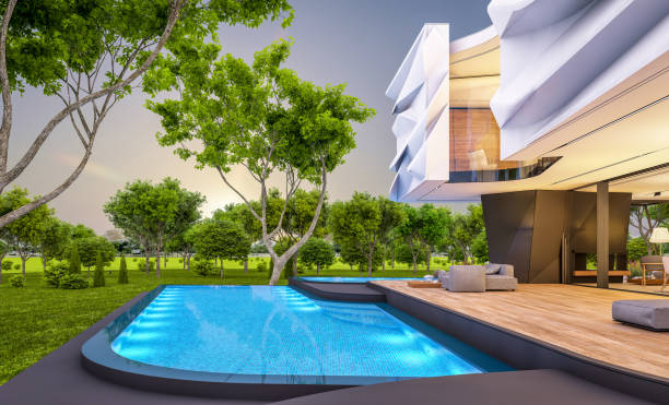 istock 3d rendering of modern house with bionic natural curves plastic forms in evening 1522206282