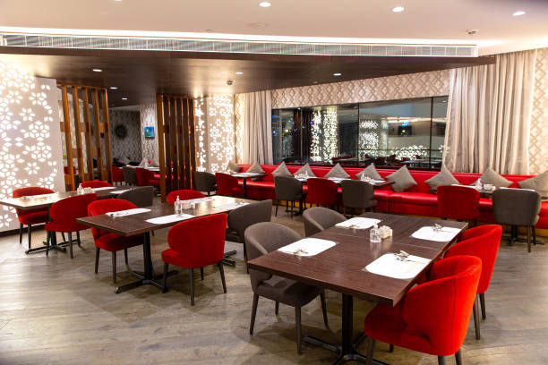 Interior of stylish bright italian restaurant
