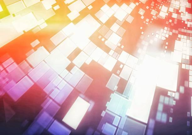 Creative colorful blurry pixel blocks wallpaper. Bg and technology, digital world concept. 3D Rendering