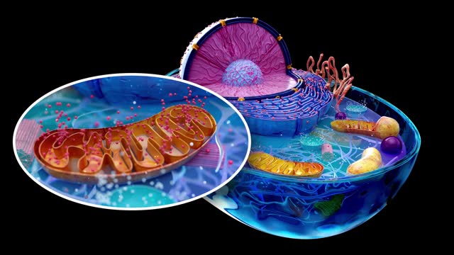 4K abstract animation of the biological cell and the mitochondria