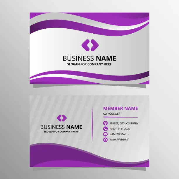 Vector illustration of Modern Gradient Purple Wavy Business Card With Curves