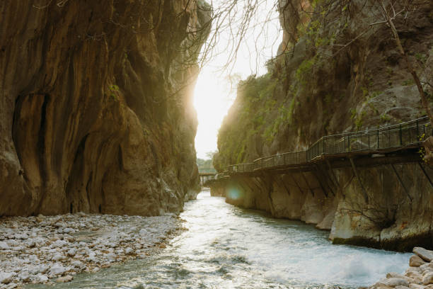 View from inside of the beautiful canyon with mountain river in Lycia, South Turkey