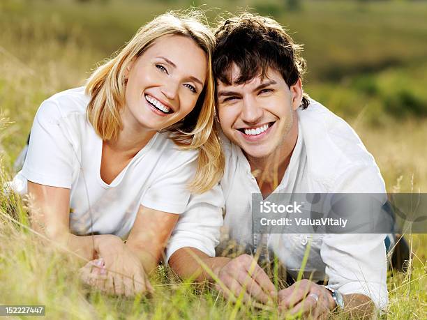 Happy Beautiful Couple On Nature Stock Photo - Download Image Now - Adult, Adults Only, Beautiful People