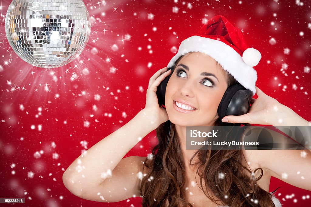 discoball, neve, e santa Menina - Royalty-free A nevar Foto de stock