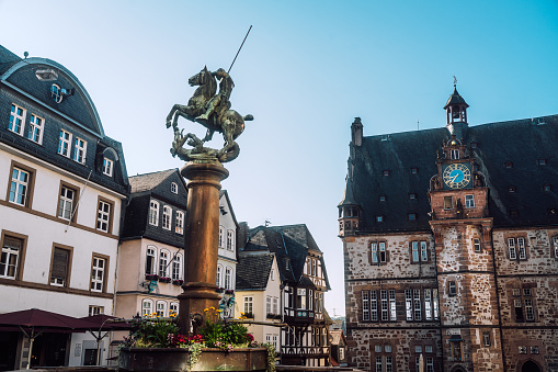 historic building of Town Hall and market square in Marburg, Germany