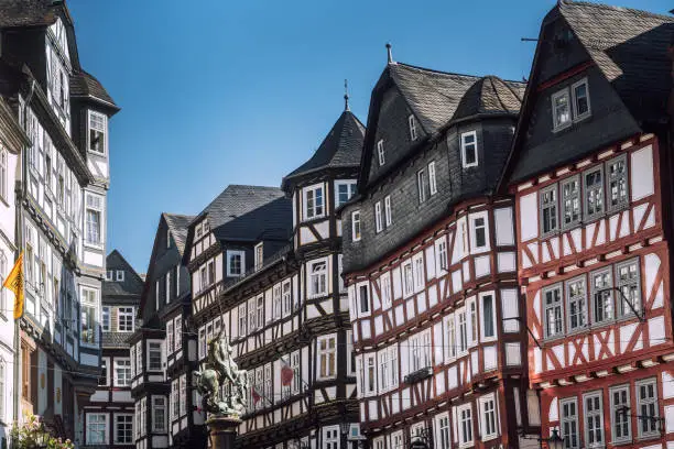 Photo of City steet with half-timbered architecture in Marburg, Germany