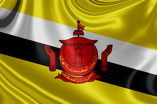 Brunei fabric flag waving Illustration. 3D illustration