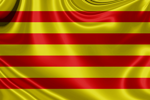Catalonia fabric flag waving Illustration. 3D illustration