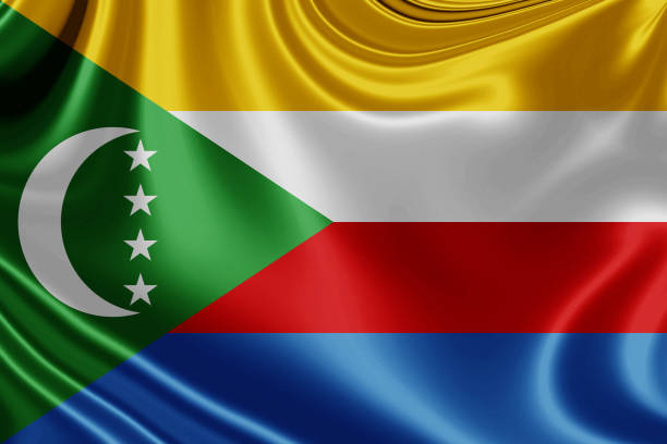 Comoros fabric flag waving Illustration. 3D illustration