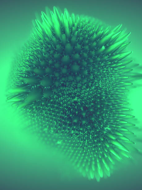 istock 3d rendering digital illustration with ferromagnet drop of neon color surrounded by light haze. Geometric background 1522382668