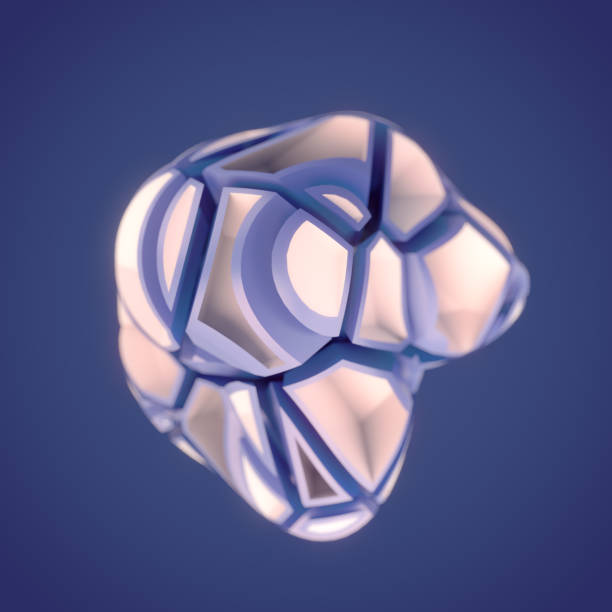 Abstract 3d rendering digital illustration of a crystal magic shape with a crack pattern on a blue background