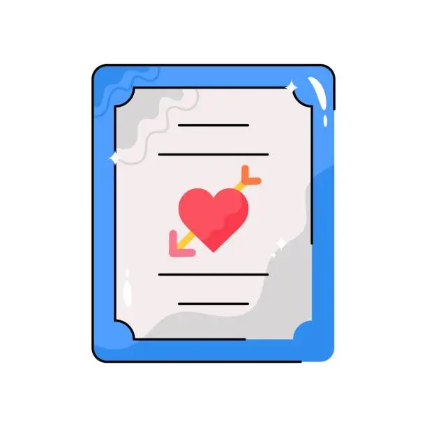 Vector illustration of Marriage certificate doodle vector outline Sticker. EPS 10 file