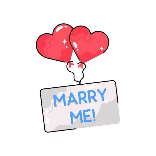 Vector illustration of Marry me doodle vector outline Sticker. EPS 10 file