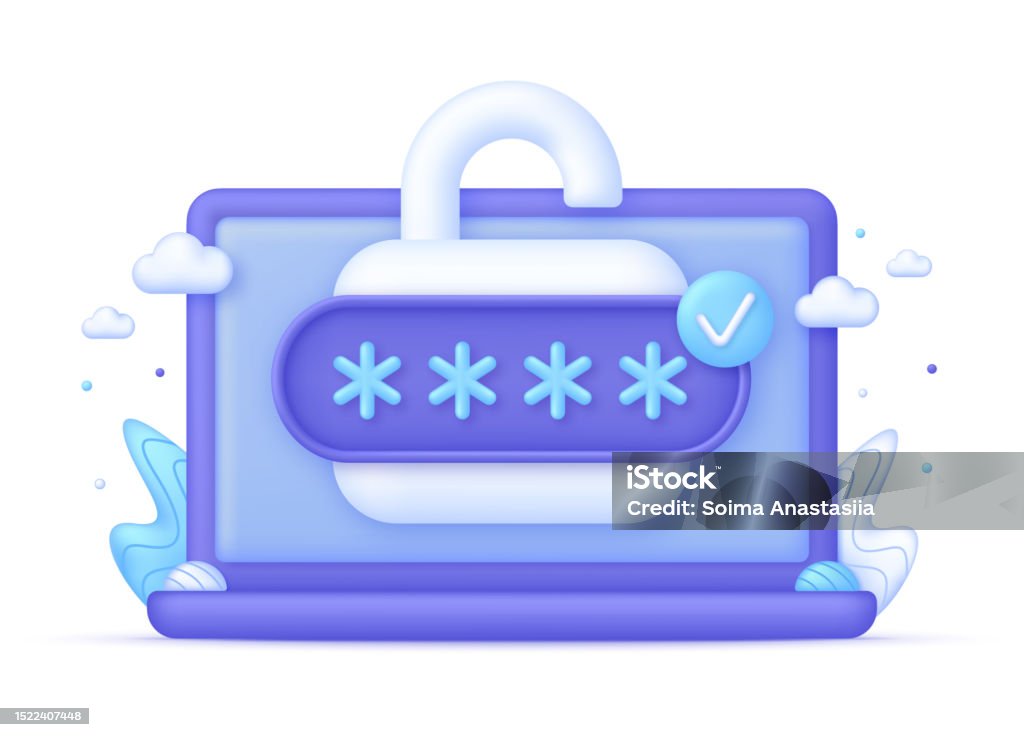 Unlocked Computer Graphics 3d Computer And Unlocked Padlock Stock Illustration - Download Image ...