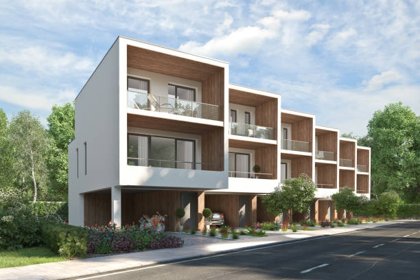 istock Modern townhouses with wooden elements 1522420842