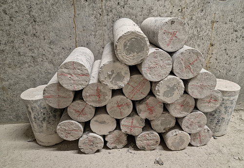 Drill cores stacked on top of each other during construction work