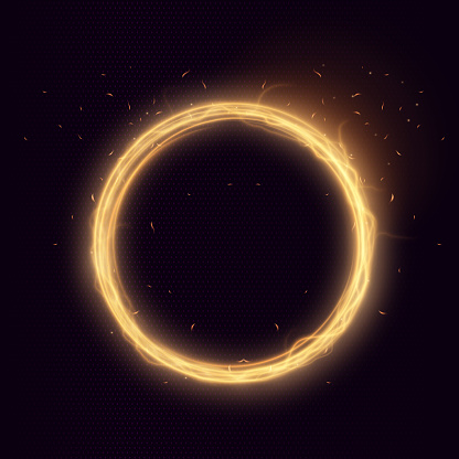 Abstract ring frame with glowing rays. Energy flow tunnel. Golden portal with light distortion. Magic circle vector. Round frame with light effect