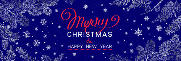 istock Christmas Poster with silver pine branches on dark blue background. New year illustration. Winter design. 1522516691