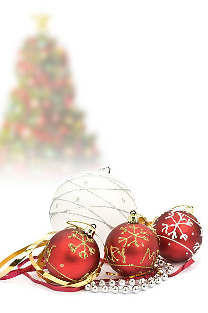 Christmas tree decorations on white stock photo