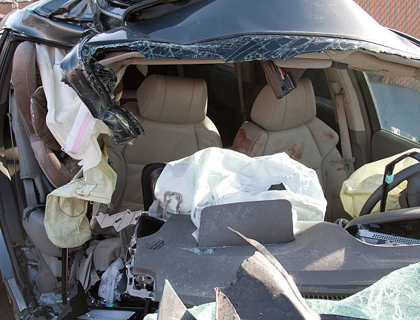 istock A destroyed car from the front that after a fatal car crash 152253548