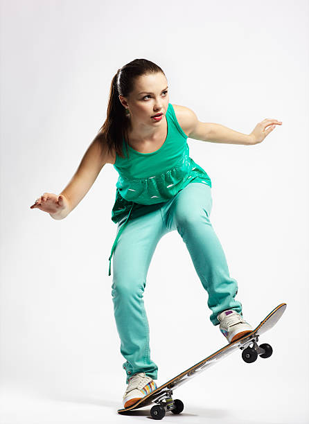 girl with skateboard stock photo