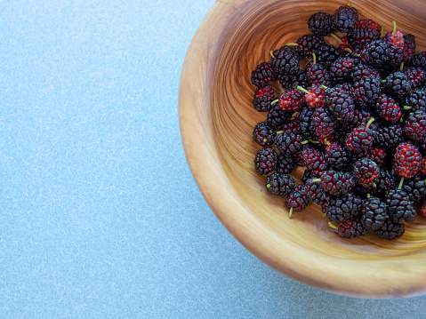 Close-up of freshly picked mulberries