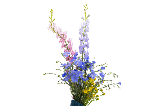 bouquet of summer flowers in a vase on a white background