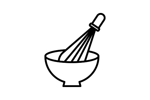 Mixing bowl icon with whisk. icon related to element of bakery, Cook, kitchen. Line icon style design. Simple vector design editable