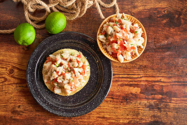 istock Peruvian and mexican toast fish ceviche. Top View. 1522552597