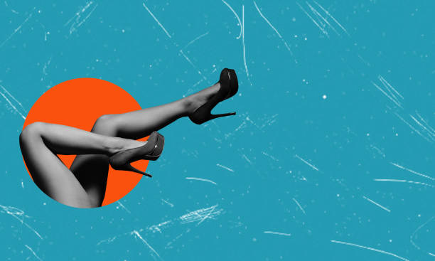 istock Art collage, beautiful women's legs from a circle on a blue background 1522555761