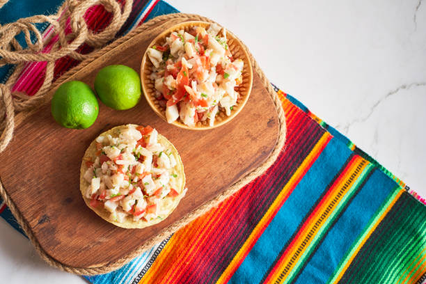 istock Peruvian and mexican toast fish ceviche. Top View. 1522557029