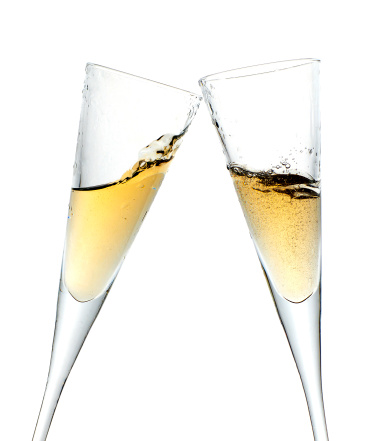 Celebration toast with champagne isolated on white