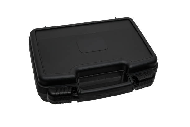 istock Black plastic container with foam inside for safe storage and transportation of fragile and expensive items. Sturdy plastic case. Isolate on a white background. 1522586792