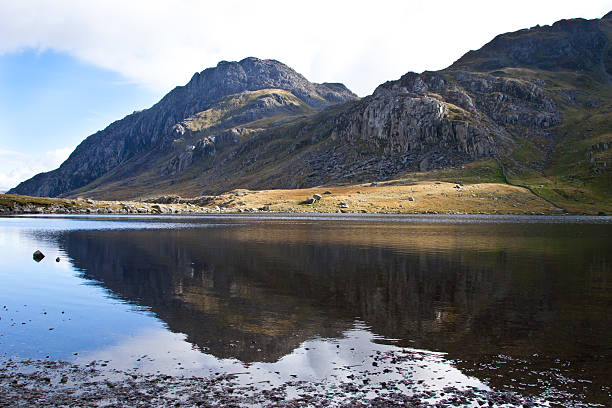 Mountain reflection in a lake stock photo