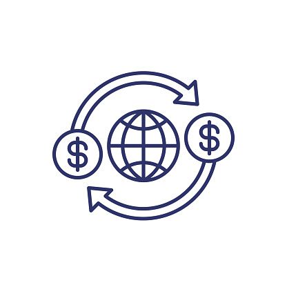 money transfer worldwide icon, line vector