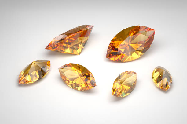 istock Scattering of topazes of different sizes on a white background. Marquise cut. 3d rendering. 1522620982