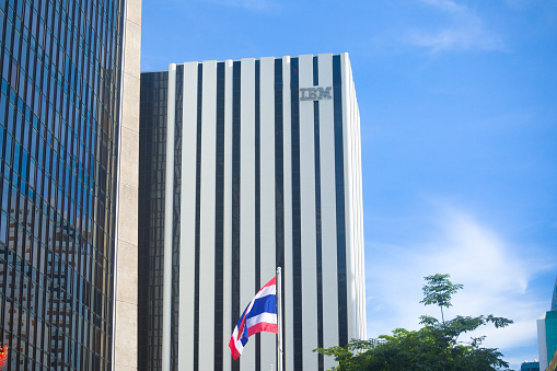 IBM  office building in Bangkok seated at 388 Phahonyothin Road, Samsen Nai, Phaya Thai. At bottom is a thai flag