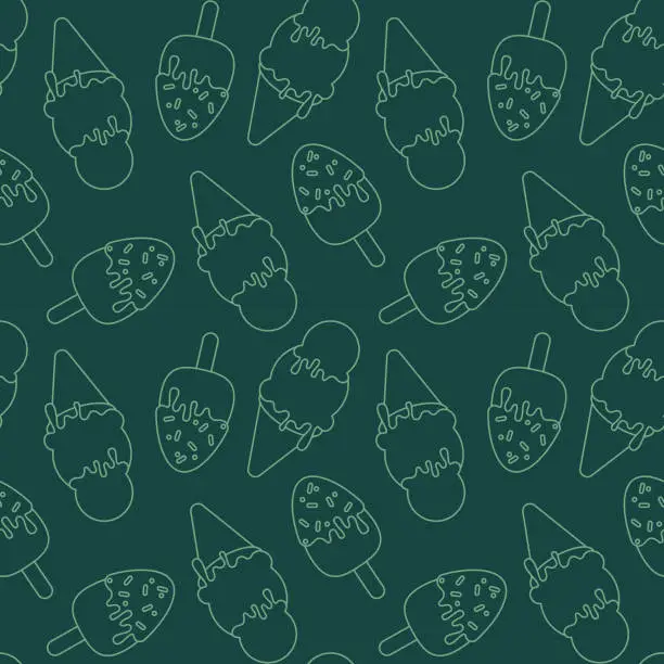 Vector illustration of Monochrome Ice Cream Pattern. Vector Seamless Design. Stylish and versatile vector seamless pattern featuring an image of ice cream in monochrome colors for wrapping paper and various projects.