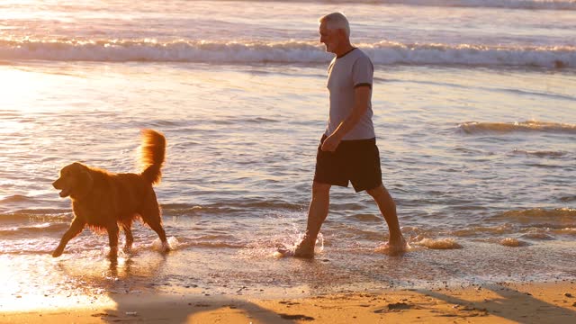 Senior Man Exercising At The  Beach