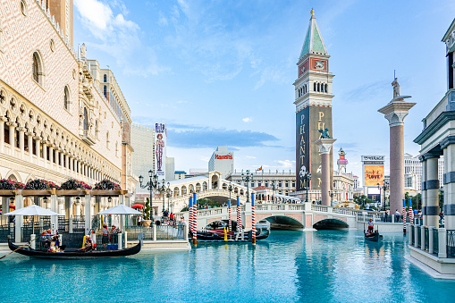 Las Vegas, USA - July 17, 2008: The Venetian Resort Hotel and Casino opened on May 3, 1999 with flutter of white doves, sounding trumpets, singing gondoliers and actress Sophia Loren.