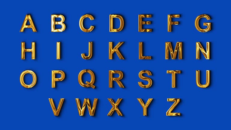 golden English alphabet characters on blue screen