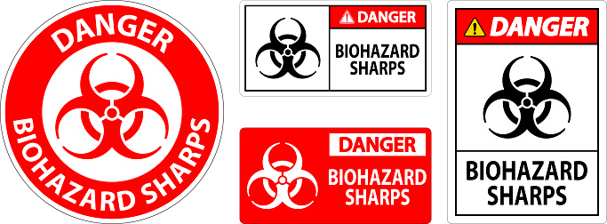 Danger Biohazard Label, Biohazard Sharps