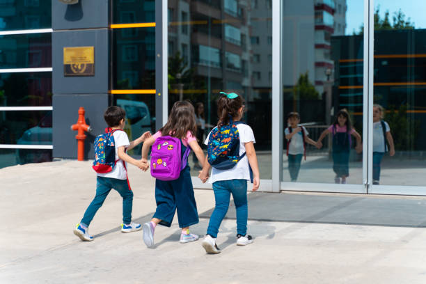 Young children walking to school