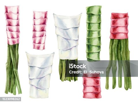 istock Watercolor illustrations of pink, green, white bows and ribbons to decorate bouquets for wedding, birthday, Valentine's Day, Mother's Day, Women's Day, Parents and Daughters' Day, Easter, Christmas. Elements isolated 1523098262