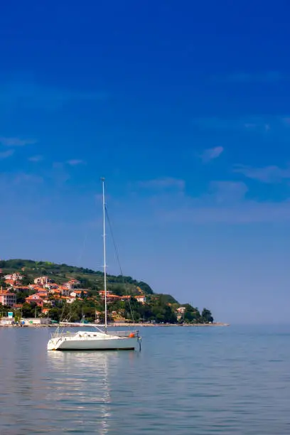 Sailingboat  in the Gulf of Trieste on the Slovenian coast in Koper, Istria, Slovenia, Europe
