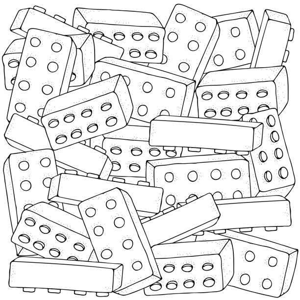 大人の塗り絵のページ。子供のレゴ建設ブロックパズルおもちゃの線画ベクターイラスト、アイコン、アウトライン落書き手描きスタイルのデザインテンプレート。 - cube puzzle three dimensional shape block点のイラスト素材／クリップアート素材／マンガ素材／アイコン素材