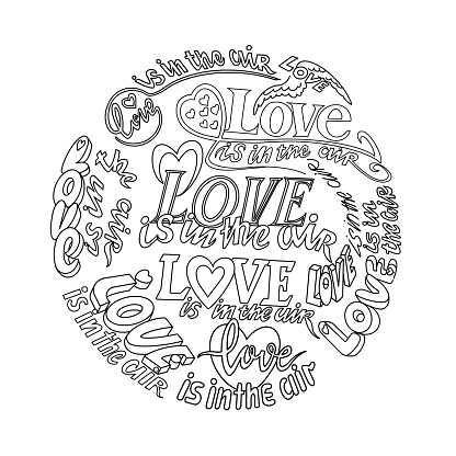 Love is in the air. Vector illustration. Vector Hand Drawn Lettering.