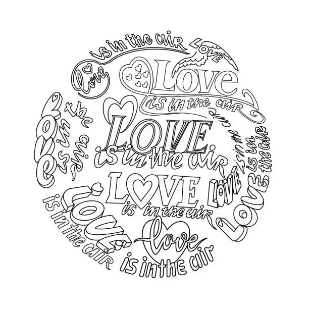 Vector illustration of Love is in the Air, Circular Composition